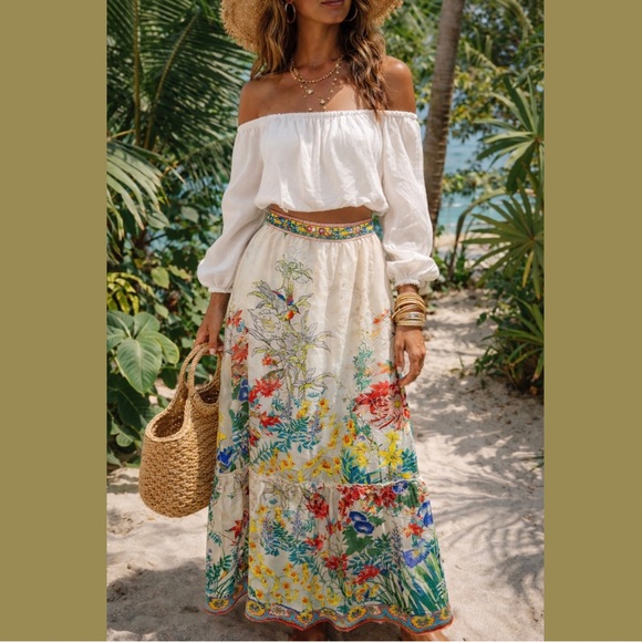 Johnny Was Silk Multicolor Floral Maxi Skirt - Picture 3 of 12